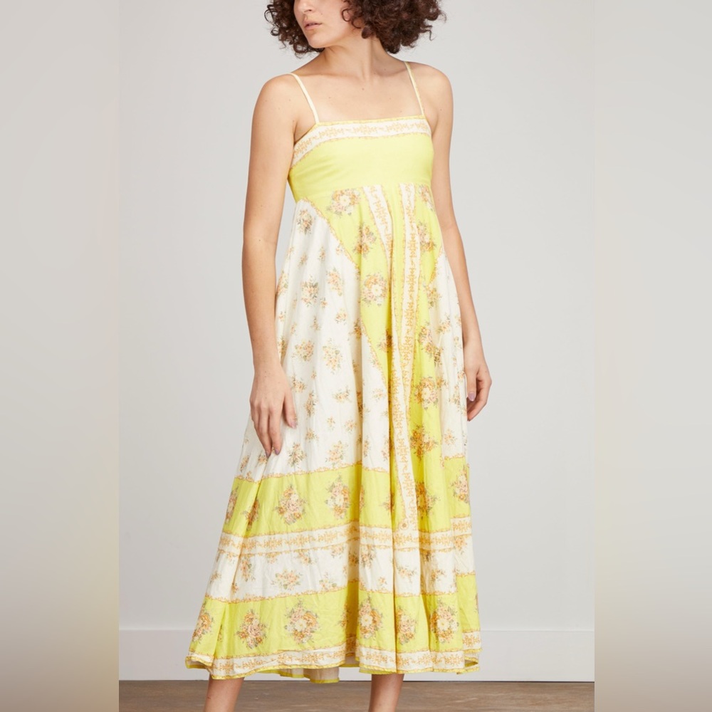 Alemais Yellow and Cream Floral Spaghetti-Strap Midi Dress